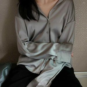 Bluzki damskie Kobiety Koszula Formalna bluzka biznesowa Satynowy Satynowy jedwabisty stały kolor luźny streetwear