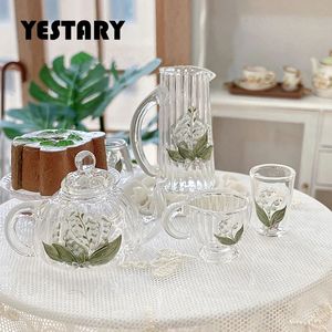 Doll House Accessories Yestary 1/6 BJD Doll Möbler Toy Glass Teapot Doll Accessories Obitsu 11 Fashion Dollhouse Furniture Lily of the Valley Teapot 231212