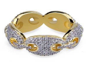Высокое качество хип-хоп кольцо Iced Out Micro Pave цирконовое звено цепи кольцо с золотым покрытием Bling Jewelry1322203