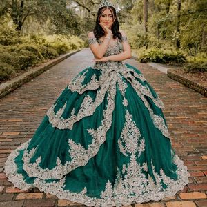 Green Shiny Vestidos De 15 Anos Quinceanera Dress 2024 Beads Sequins Applique Lace Crystals Diamonds Mexi Dress For 16 Year