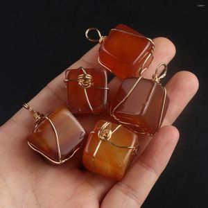 Pendant Necklaces 1PC Natural Stone Red Agate Weaving Charm High Quality Block DIY Earrings Necklace Jewelry Accessories Gift