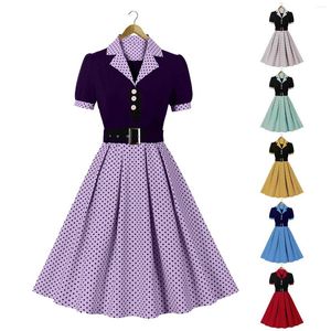 Casual Dresses Women Vintage Dress Cocktail Party Swing Costume 1950 -talet Polka Dot Womens med split för