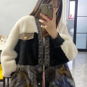 Women's Fur Fashion High-end Heavy Industry Beaded Color Hair With Ersable Velvet Outside To Wear Autumn And Winter Contrast