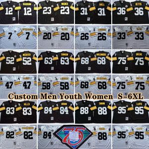 Custom 75th Vintage 75 Joe Greene 1969 Koszulki piłkarskie 52 Mike Webster 26 Rod Woodson 36 Jerome Bettis 63 Dermontti Dawson 83 Heath Miller 95 Greg Lloyd 86 Hines Ward Ward