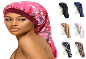 Women Baggy Cap Long Hair Sock Cap tryckt Sleep Hat Wrap Night Hair Care Bonnet Nightcap Wide Band Elastic Satin Headcover1343244