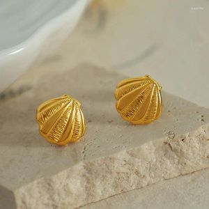 Stud Earrings Waterproof Stainless Steel 18K Gold Plated Metal Scallop For Women Ocean Collection Post Chic Jewelry