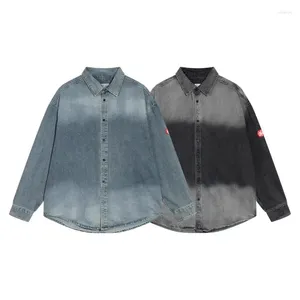 Kvinnors T -skjortor tvättade cavempt ce denimskjorta för män kvinnor 1: 1 vintage förstör casual pocket blus tops rock hip hop