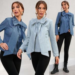 Jaquetas femininas com laço manga comprida jaqueta jeans plus size