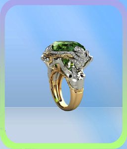 Vintage Fashion Jewelry 925 Sterling Silver Green Green Emerald Kamieni Owalne Cut CZ Party Women Wedding zaręczynowy Ring Mermaid Ring G9748123