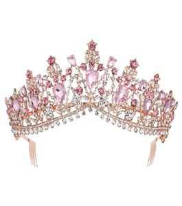 Barok Rose Gold Pink Crystal Bridal Tiara Crown z grzebieniami konkursów Prom Rhinestone Veil Tiara Tiara Opaska Wedding Hair Akcesoria Y8738437