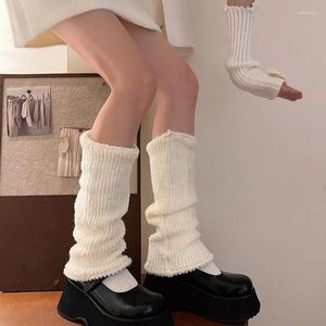 Women Socks Korean Fashion Thick Solid Color Cute Knee High Boot Cuffs Cover Fleece Slouch Retro Grunge Streetwear