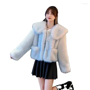 Women's Fur 2023 Winter Coat Gradient Light Blue Plush Jacket Ladies Baby Collar Faux Women Warm In Outerwears