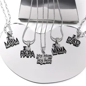 Colares Pingente Eu Amo Papai Mãe Mama Papa Cadeia Colar Para Mulheres Homens Aço Inoxidável Coração Família Presente de Natal Jóias Collier