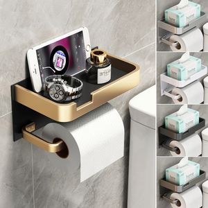 Toilet Paper Holders Thick Tissue Holder Wall Mounted Space Aluminum Roll Hanger Phone Rack Toilet Shelf Towel Rack Tissue Box Bathroom Accessories 231212