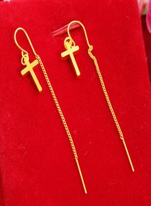 Long Tassel Line Dangle Earrings 18k Yellow Gold Filled Classic Women Girl Gift7233303