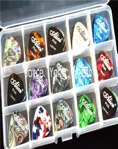 Massor av 100 st Alice Pearl Celluloid Acoustic Electric Guitar Picks Plectrums1 Stora plastvalshållare Case Box3844039