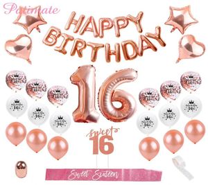 Patimate Happy Birthday Party Decors Dzieci dorosłych 16. urodziny balony Słodkie 16 dekorów imprezowych 16 urodzin Favors Festival1583702