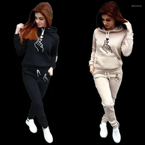 Kvinnors tvåbitar byxor Tracksuit Kvinnor Tryckta mode Casual Hoodies och 2 stycken Set Spring Autumn Fitness Streetwear Female Jogging Suit