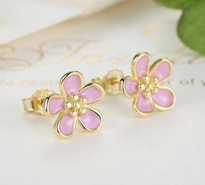 Wholesale-Pink Sakura Ring Luxury Designer Jewelry for with original box plated 18K gold high quality ladies earrings holiday gift7319811