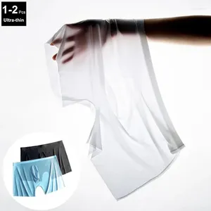 Underbyxor 1-2 PCS Ultra-tunn underkläder Sexig transparent 2023 Mesh Ice Silk Mens Boxer Shorts Naked Seamless Plus Size Boxershorts Men