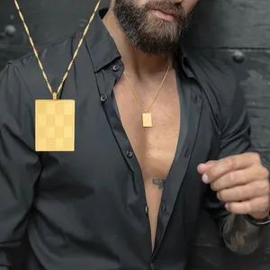 Colar xadrez de cor dourada masculino e feminino, pingente xadrez dourado 14K, colares em camadas