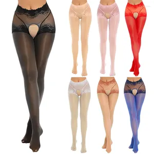 Women Socks Stockings Open Crotch Sexy Oily Pantyhose For Underwear Silk Transparent Stocking Women's Legging Thigh High Tights