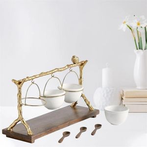 Dishes & Plates Living Room Home Gold Oak Branch Snack Bowl Stand Fruit Plate Dish Creative Modern Dried Basket Candy274C