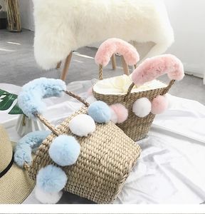 Torby na zakupy bohemian plażowa torba kobiet ręcznie robione królicze włosy torby słomkowe letnie torebki trawy torba na sznur