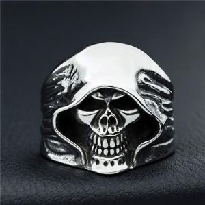 Mode Men Skeleton Guy Punk Style Retro Grim Reaper Skull Rings High Quality 316L Biker Leverans Drop Size 6158836348
