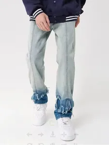 Jeans da uomo Y2K moda blu lavato Kpop pantaloni larghi abbigliamento da uomo pantaloni in denim patchwork coreani da donna casual