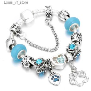 Bracelets de charme Baopon Silver Color Dog Paw Pingente charme pulseiras de pulseiras para mulheres Fit Crystal Brand Bracelets