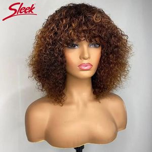 Synthetic Wigs Short Pixie Bob Cut Human Hair Wigs With Bangs Jerry Curly Non lace front Wig Highlight Honey Blonde Colored Wigs For Women 231211