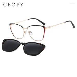 Montature per occhiali da sole CEOFY Metallo Cat Eye Occhiali da sole polarizzati Donna 2 in 1 Clip su montatura per occhiali Occhiali da vista trasparenti con magnete