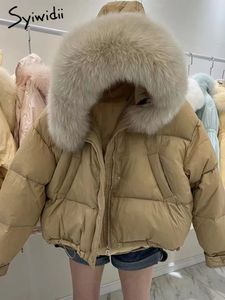 Kvinnor Down Parkas Syiwidii ​​Winter 90 Duck Down Coats for Women Hooded Big Fur Collar Windproof Outerkläder Löst förtjockad varm modespufferjacka 231212