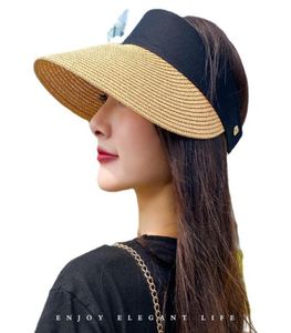 Wide Brim Hats Magic Tape Panama Women Straw Hat Empty Top 2021 Women039s Summer Sun Protection Outdoor Sports Fishing Beach Ch4597065