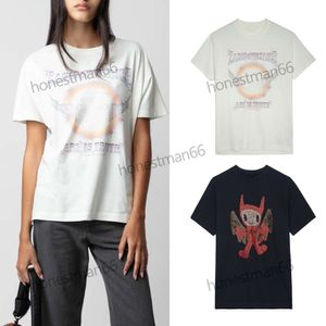 Zadig Voltaire 24SS Front and Back Digital Printing Rainbow Wings T-shirt Nya Zadigs Topps Cotton Split Women Designer Fashion Short Sleeved T-shirt Beach Tees