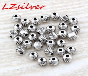 Microfone 300 peças contas espaçadoras redondas de flor de liga de zinco prata antiga 6x55mm joias faça você mesmo d248510649