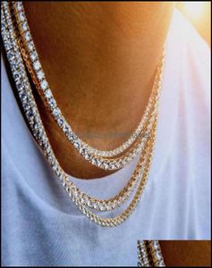 Naszyjniki z tenisem wisiorki biżuteria męskie diament mrożony w łańcuch tenisowy Sier Sier Rose Gold Chains Hip Hop M 4mm 5mm4833556