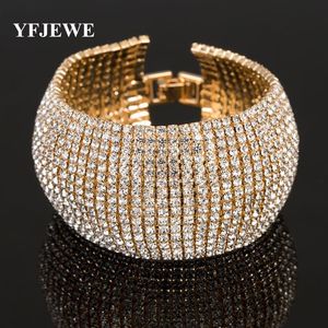 Yfjewe Fashion Full Rhinestone Jewelry for Women Luxury Classic Crystal Pave Link Armband Bangle Wedding Party Accessories B122242Z