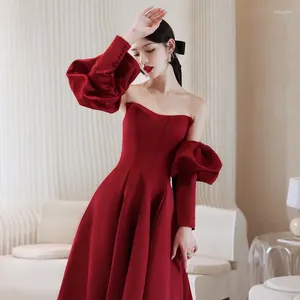 Ethnic Clothing Elegant Burgundy Tube Top Wedding Dresses Bride Long Formal Prom Party Gowns Toast Vestidos De Fiesta