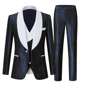 Herrenanzüge, weißer Kragen, Single-Button-Blazer, Weste, Hose, 3-teilig, für Herren, Business-Casual, High-End-Luxus, Slim-Fit, pflegeleicht, Kostüm Homme