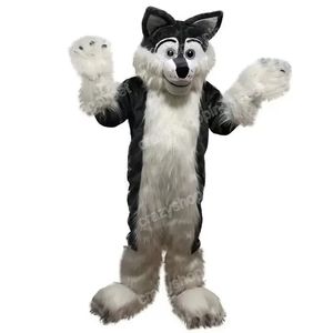 Christmas Gray Long Hairy Wolf Mascot Costume Cartoon Character Outfits Halloween Carnival Dress Suits Adult Size Birthday Party Outdoor Outfit