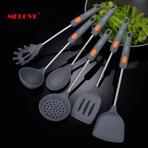 Utensílios de cozinha Conjunto de espátula de silicone Utensílio resistente ao calor Núcleo de aço inoxidável Ovos Panquecas Antiaderente Panelas Cozinha Gadget 231213