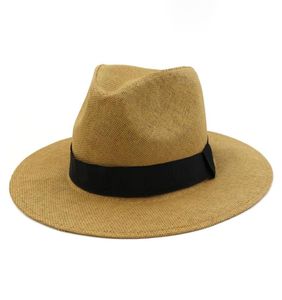 Stilisti HOAREE Cappelli estivi in erba da sole per donna e uomo Classico cappello di paglia da spiaggia Panama Uomo Cappello di protezione UV Bianco Grande Sa1643202