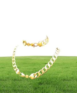 Hela fina 24k stämpel Real Yellow Solid Gold 236 Men039S Necklace Armband Set 12mm Curb Chain 600mm smycken Mintmark Lett4010350