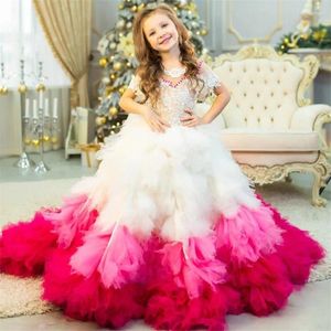 Flickaklänningar Luxur Jul Pageant Gown Laced Bodice Princess Flower Dress Wedding Girls Birthday Party With Long Train