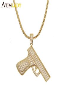 Hiphop hippie vapen charm halsband pistol pistol hängen halsband full cz bling legering kubansk kedja för män smycken new1263787