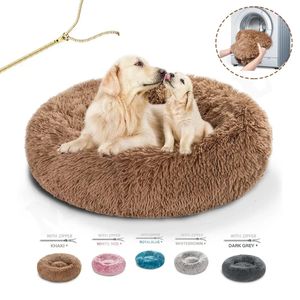 Canis Pens Rodada Longa Cama de Cão de Pelúcia Removível Lavável Zipper Pet Mat Inverno Quente Dormindo Gatos Ninho Cesta Macia Almofada Portátil 231212