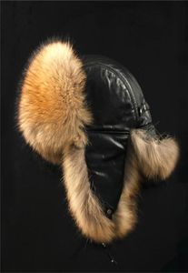 Męskie damskie prawdziwe lis futra i prawdziwy skórzany kapelusz Rosyjski Ushanka Winter Warm Aviator Trapper Bomber Bomber Earmuffs Cap3823461