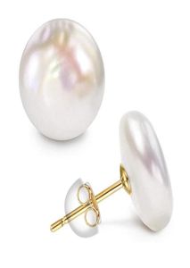 Stud Women Big Baroque Button Pearl Kolczyki słodkowodne hodowlone biwa monety perłowe 925 Srebrne mocowania biżuterii 6085297